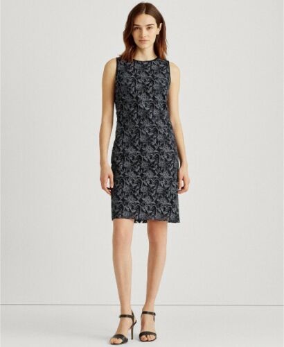 Lauren Ralph Lauren Embroidered Sleeveless Dress – Navy Blue/Silver, Size 4