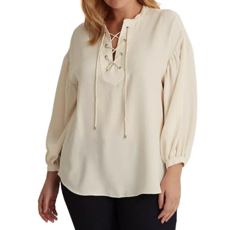 Lauren Ralph Lauren Lace-Up Double-Faced Tunic – Mascarpone Cream, Size XL