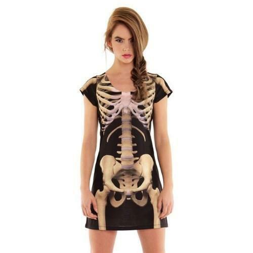 Faux Real Skeleton Sublimated Photorealistic Halloween Costume Dress, Medium