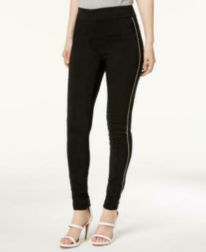 I.n.c. Satin-Contrast Skinny Pants, Black White, Size 8