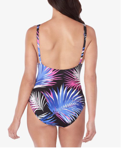 Swim Solutions Printed Plunging One-Piece Swimsuit, Size 8