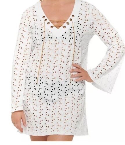 Dotti Womens Cover-Up Lace Bell-Sleeve Tunic V-Neck, Size XL