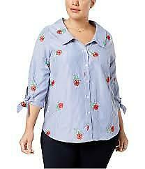 Monteau Womens Trendy Plus Size Embroidered Button up Shirt, Size 2X