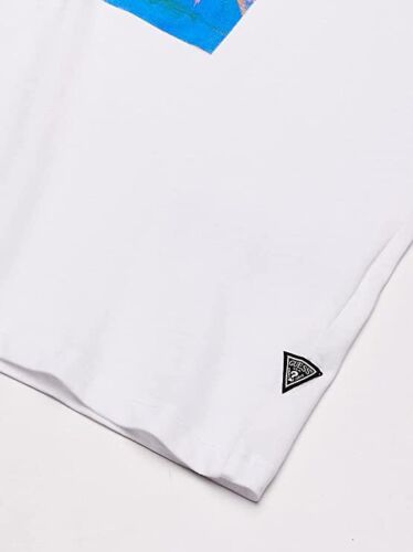 Guess Short Sleeve Postcard Logo Tee in White, Size Large