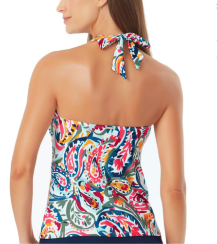 Anne Cole MULTI Watercolor Paisley Front-Ring Halter Tankini Top, US Medium