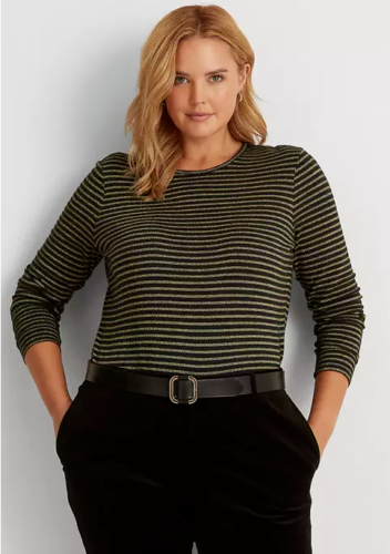 Lauren Ralph Lauren Plus-Size Metallic Striped Jersey Top -Size 3X