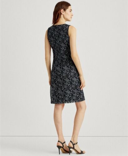 Lauren Ralph Lauren Embroidered Sleeveless Dress – Navy Blue/Silver, Size 4