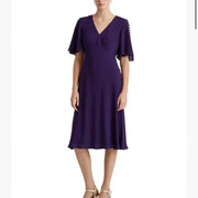 Lauren Ralph Lauren Georgette Flutter-Sleeve Dress – Tartan Purple, Size 18