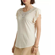 Lauren Ralph Lauren Womens Linen-Blend Jersey Flutter-Sleeve T-Shirt