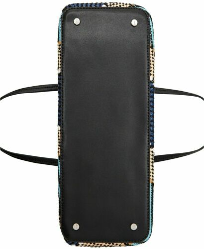 Calvin Klein Womens Jacky Raffia Leather Trim Tote Handbag