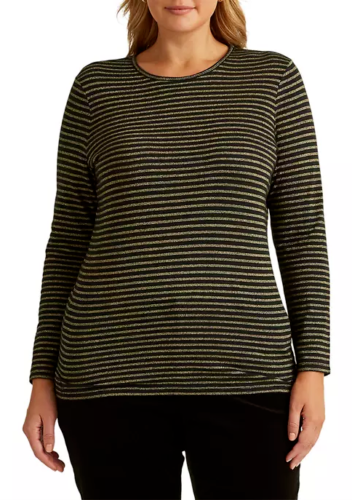 Lauren Ralph Lauren Plus-Size Metallic Striped Jersey Top -Size 3X