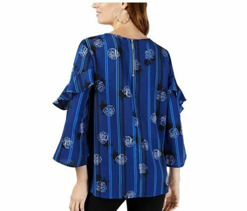 Alfani Petite Printed Ruffled-Sleeve Zip-Back Top ,Size Petite Medium