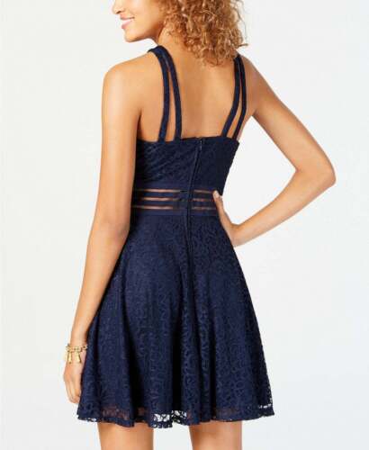 City Studios Juniors Lace Fit & Flare Dress Navy, Size 13