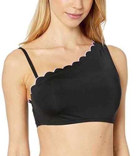 Kate Spade New York Contrast Scalloped One-Shoulder Bikini Top, Size Large