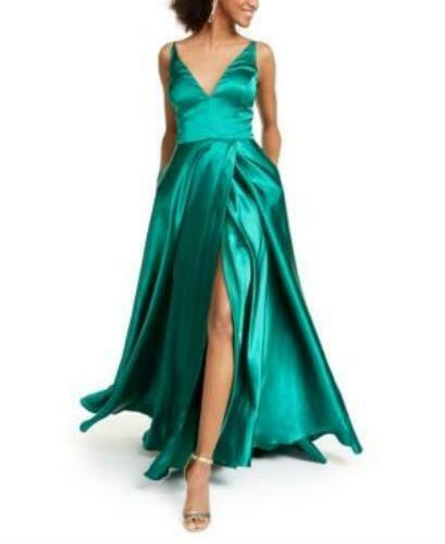 Blondie Nites Juniors Satin Lace-up Plunge Gown, Size 11