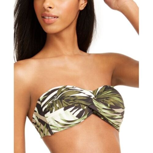 Bar III Green Jungle Moon Printed Twist Bandeau Bikini Swim Top, Us X-Small