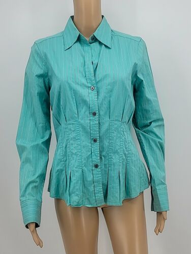 The Limited Womens Teal Striped Button Down Long Sleeve Shirt, Size Medium
