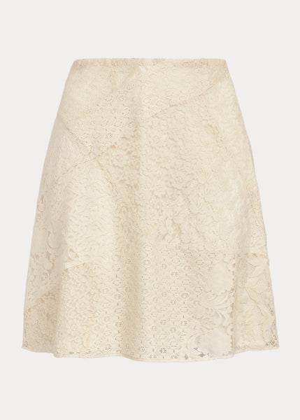 Lauren Ralph Lauren Womens Patchwork Lace Skirt, Size 12 Winter Cream