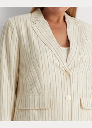 Ralph Lauren Womens Striped Linen-Blend Twill Blazer, Size 17