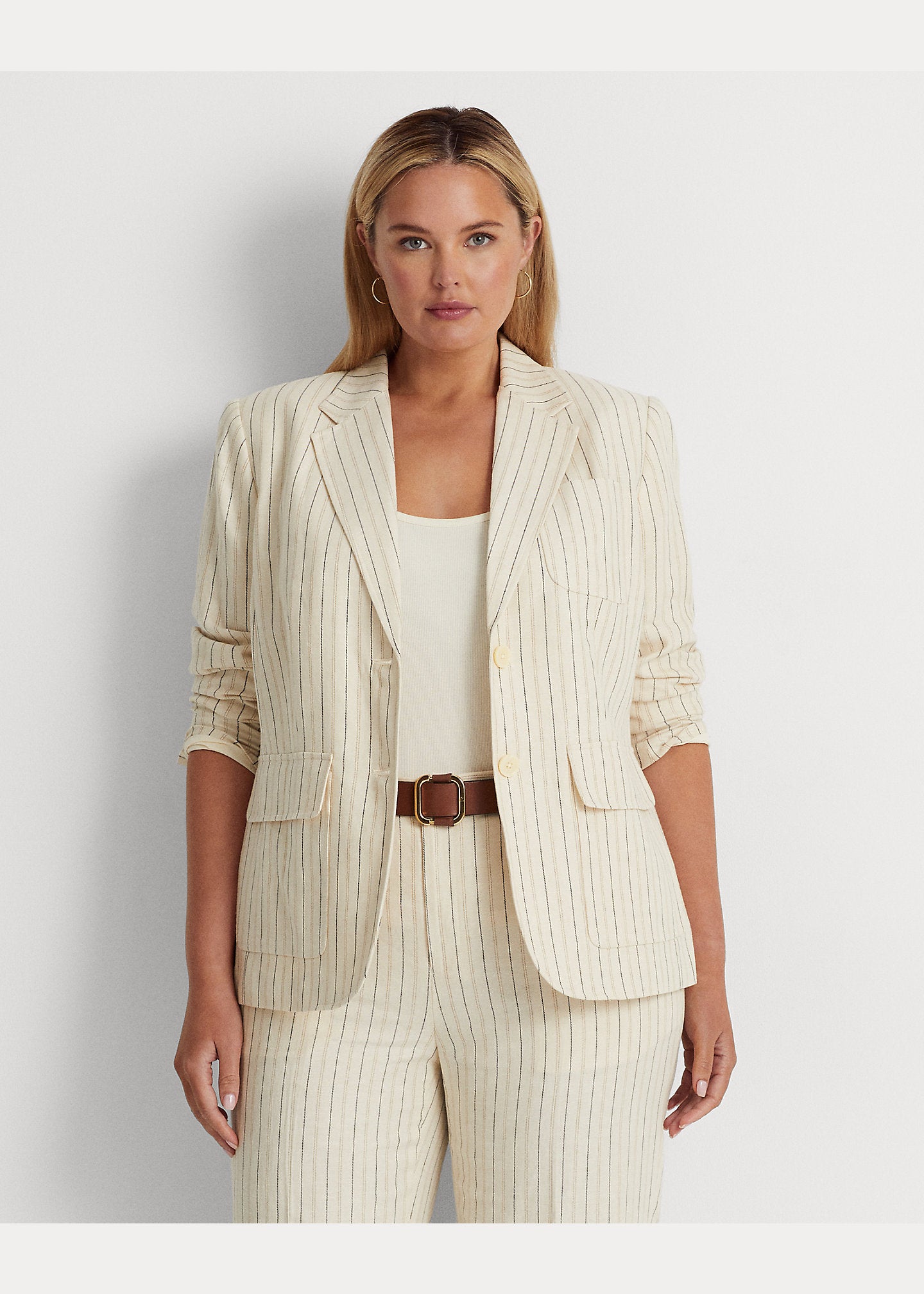 Ralph Lauren Womens Striped Linen-Blend Twill Blazer, Size 17