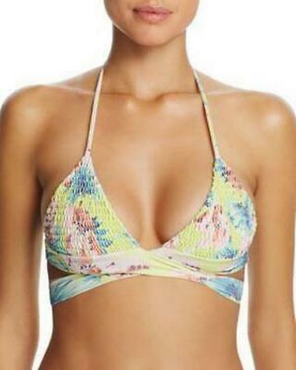 Tori Praver Floral Myra Wrap Bikini Top, Size Small /Limoncello