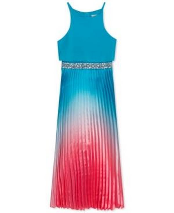 Rare Editions  Girls Ombre Pleated Charmeuse Dress