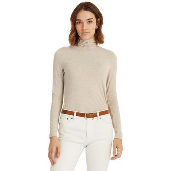 Lauren Ralph Lauren Slim-Fit Turtleneck Top – Farro Heather, Size Large