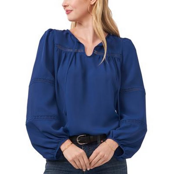 Vince Camuto Luxe Tie Neck Top in Deep Blue, Size X-Small