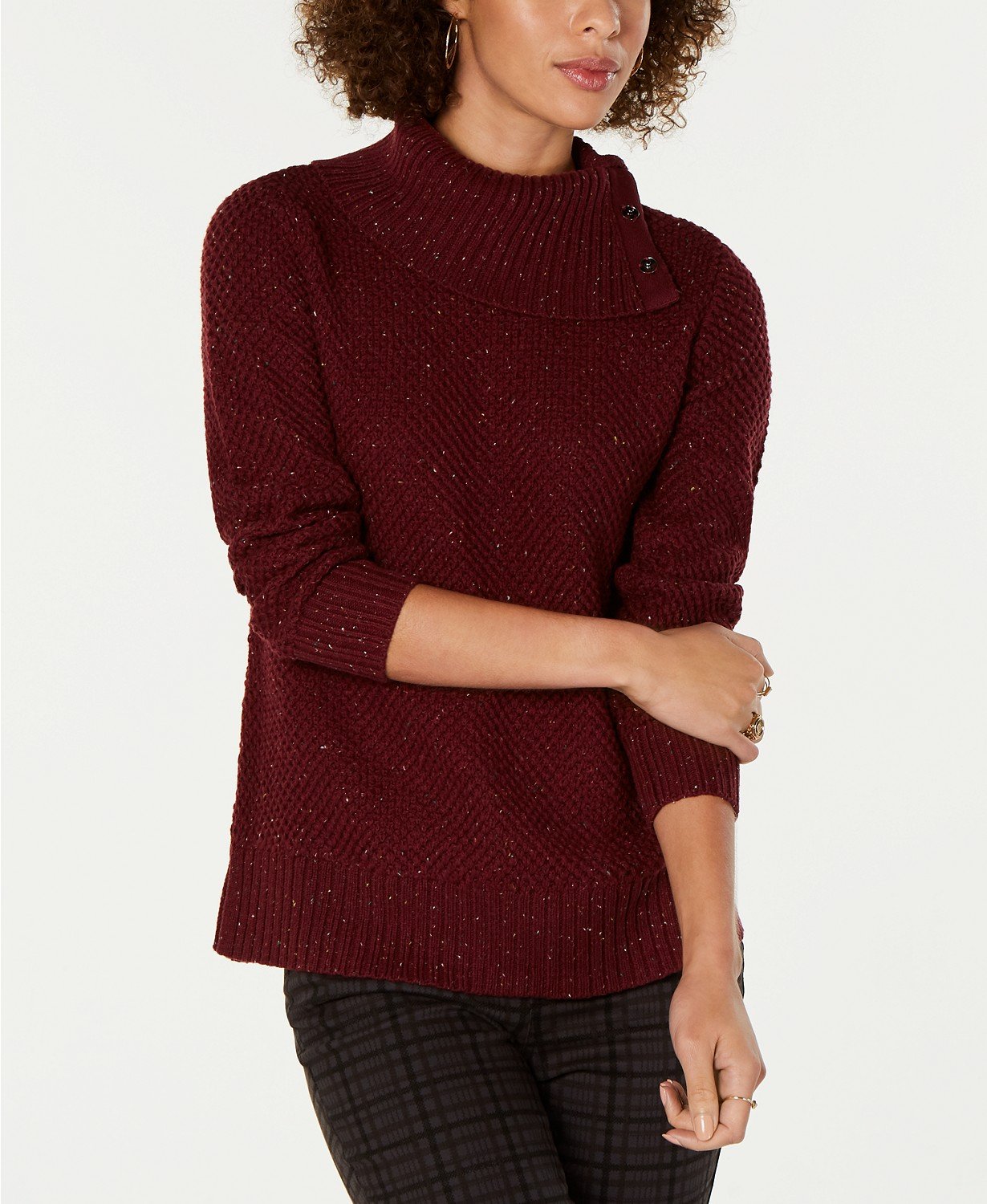 Style & Co Petite Envelope-Neck Tweed Sweater