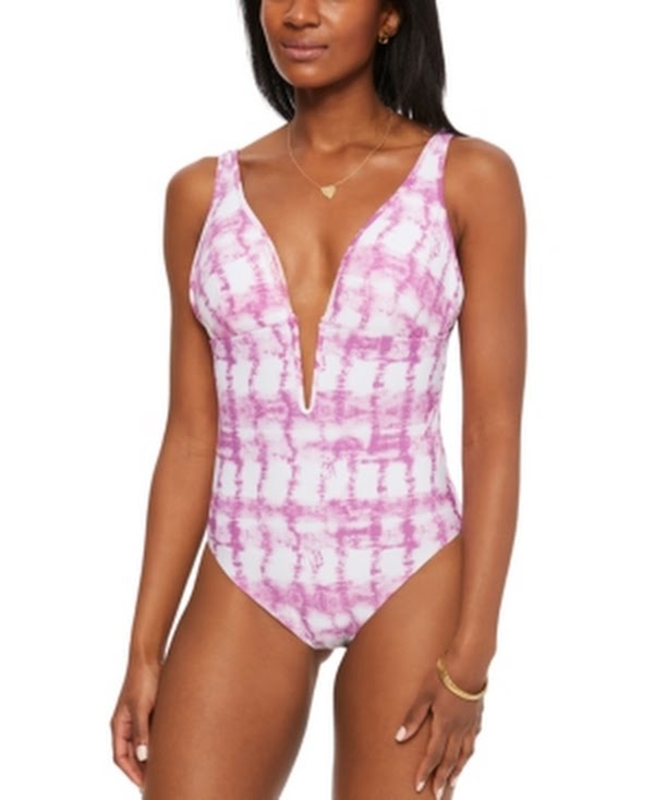 Bar III Summer Plunge Deep V-Neckline One Piece Bathing Suit