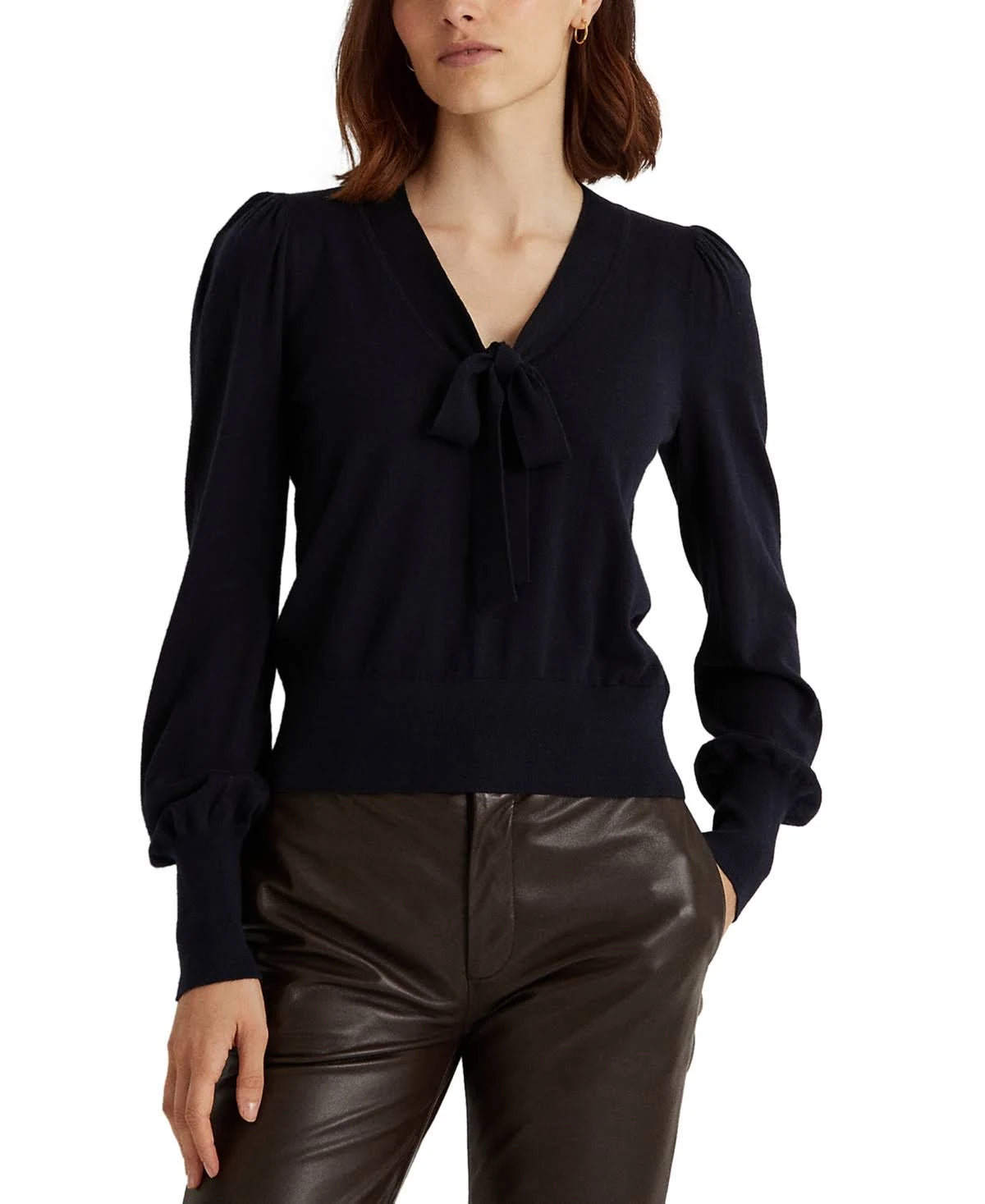 Lauren Ralph Lauren Self-Tie Puffed Sleeve Top