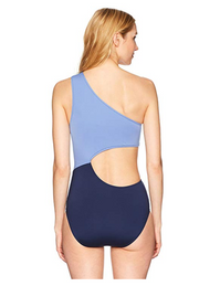 Jessica Simpson Women's Contrast Panel One-Piece Swimsuit, Navy/Lilac, L