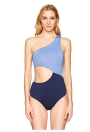 Jessica Simpson Women's Contrast Panel One-Piece Swimsuit, Navy/Lilac, L