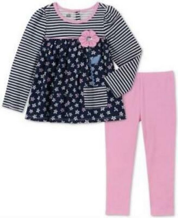 Kids Headquarters Baby Girls 2-Pc. Striped Floral-Print Top & Leggings Set