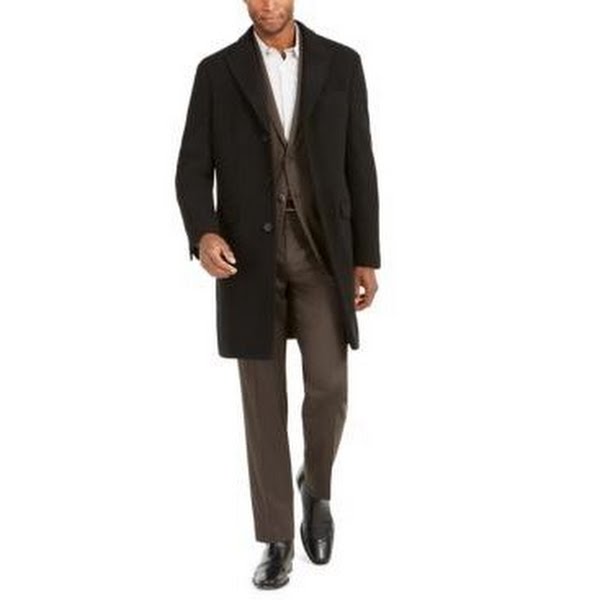 Calvin Klein Mens Malibu Slim-Fit Black Overcoat