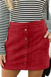 Meyeeka Womens Faux Suede High Waist A-line Mini Skirt with Pocket, Size XL