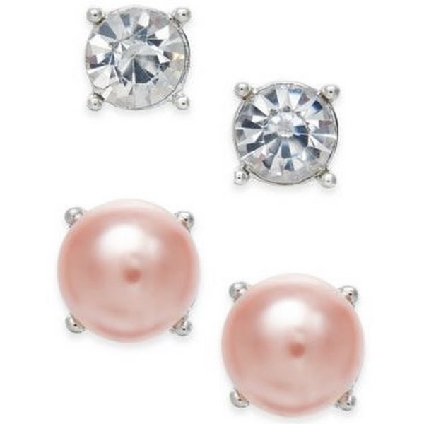 Charter Club Silver-Tone 2-Pc. Set Crystal & Imitation Pearl Stud Earrings