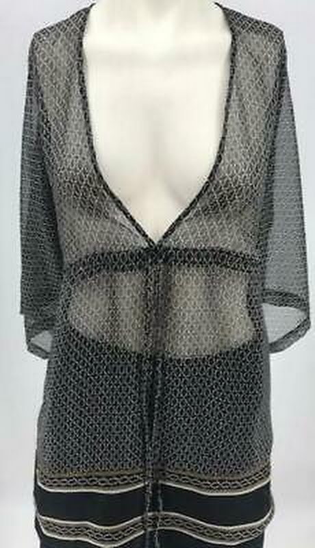 NY & Co Women Polyester 3/4 Sleeve Sheer Tunic Blouse