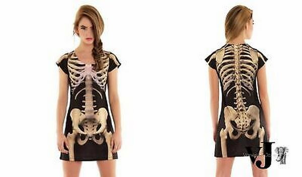 Faux Real Skeleton Sublimated Photorealistic Halloween Costume Dress, Medium