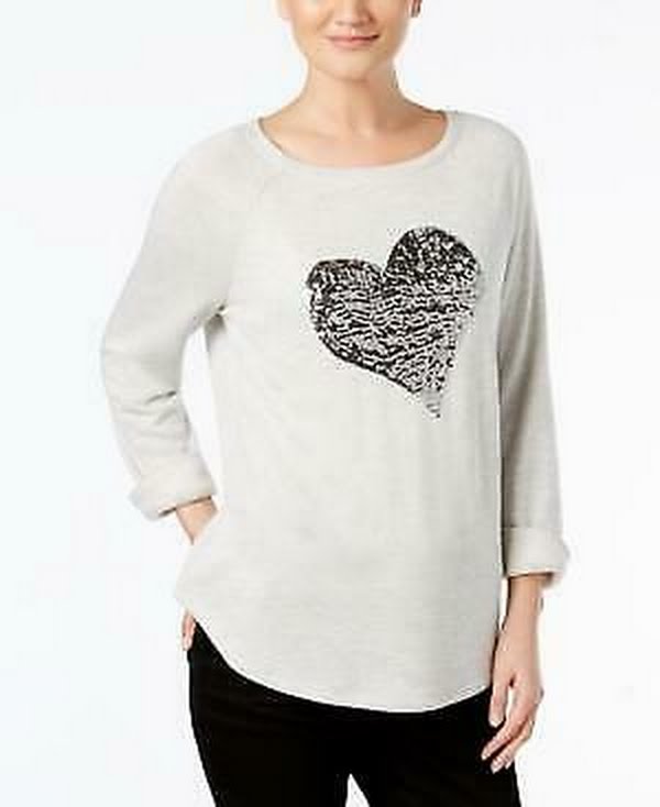 Inc Embellished Heart Sweatshirt, Size XS