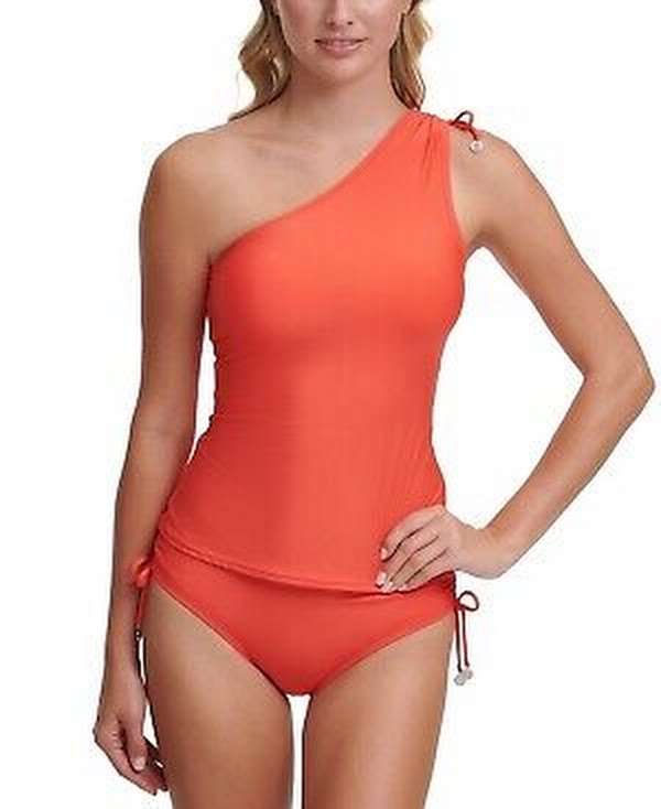 DKNY Classic One-Shoulder Tankini Swim Top