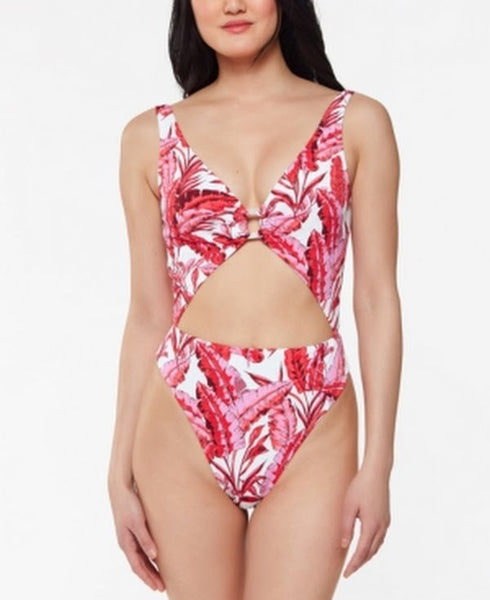 Jessica Simpson Printed Paradiso Palm O-Ring Cut-Out One-Piece Swimsuit