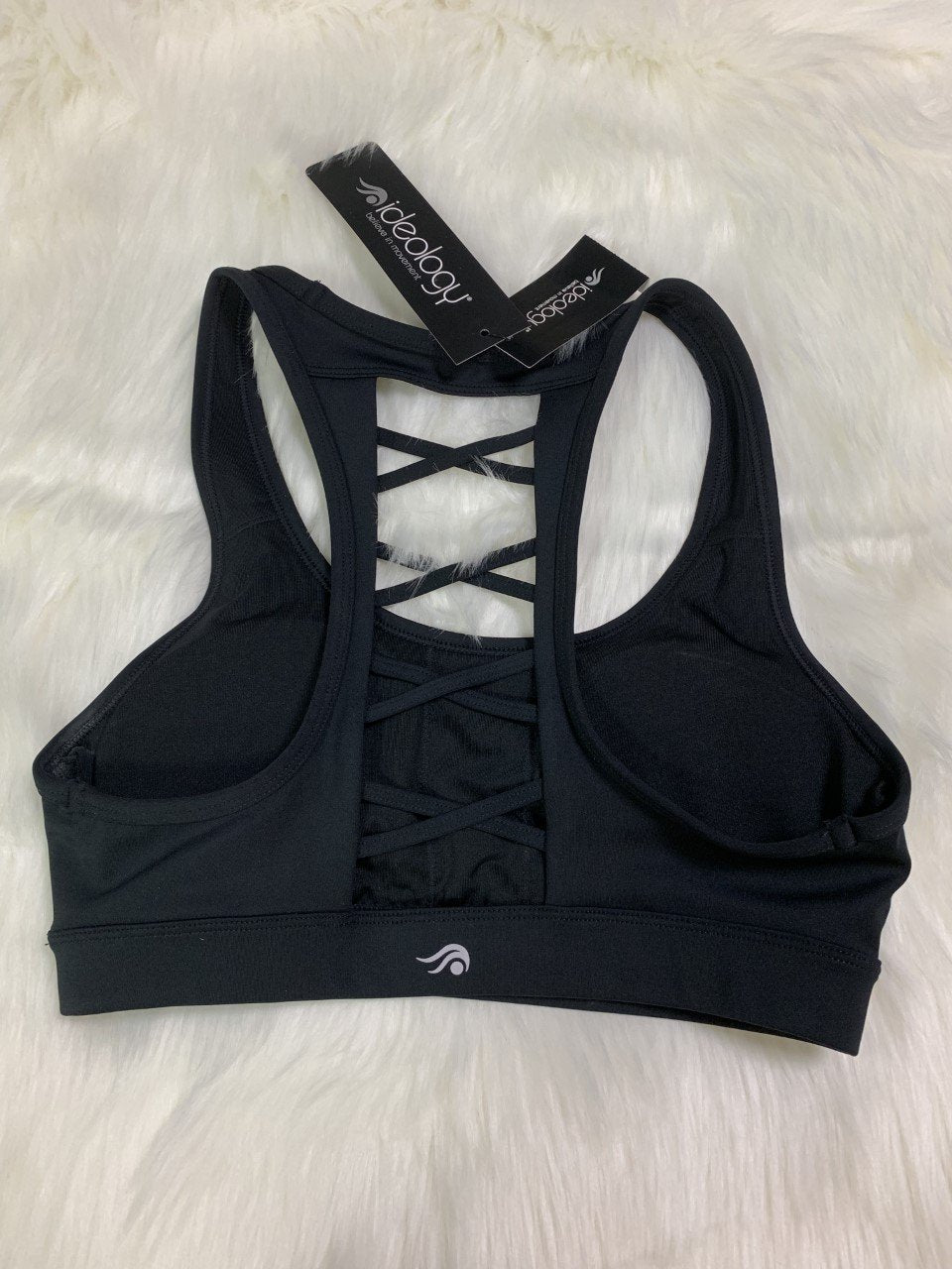 Ideology Lace-Up Back Racerback Seamless Mid-Impact Sports Bra Xs/Black