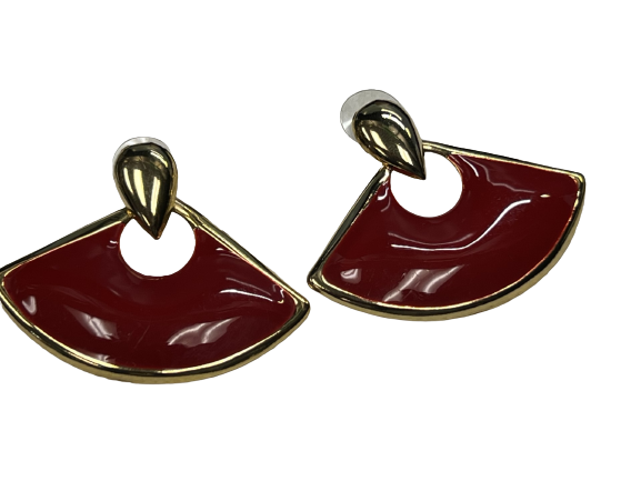 1960s Art Deco Style Silver and Enamel Red Pierced Earrings
