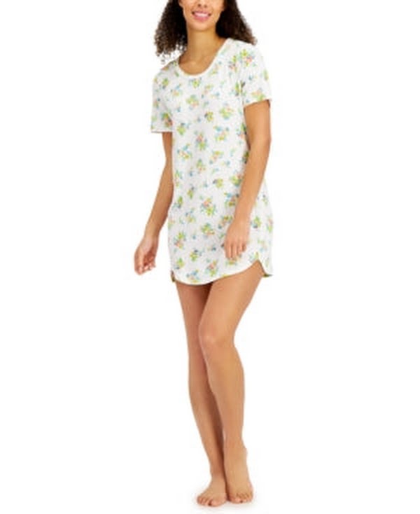 Jenni Womens Short-Sleeve Graphic-Print Sleepshirt