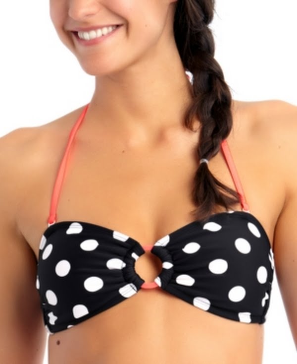 California Waves Polka Dot Stretch Convertible Ring Bralette Bikini Top, Small