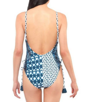 Jessica Simpson Batik Babe Tassel-Trim One-Piece Swimsuit, Size Small