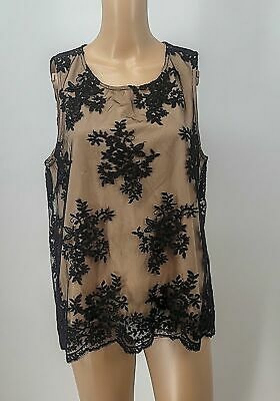 Francesca's Miami Floral Blouse Sleeveless Overlay Poly Lace, Size Large