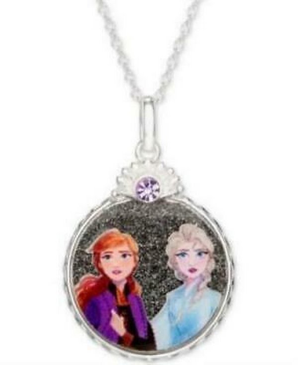 Disney Childrens Crystal Frozen Elsa & Anna Pendant Necklace in Sterling Silver