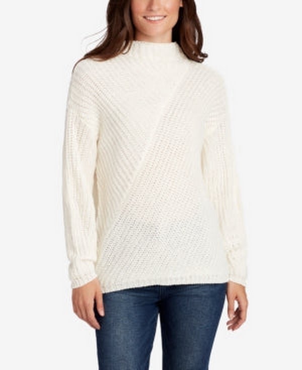 William Rast Women's Robbin Ribbed Mock-Neck Sweater, Ivory, Size XXL